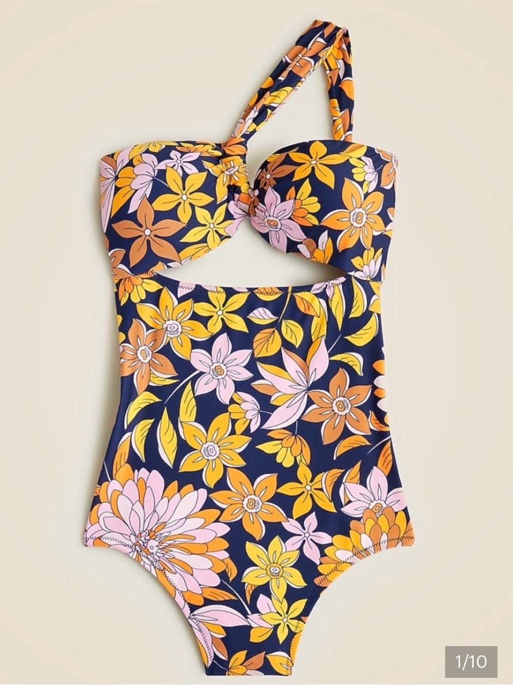 J.Crew Cutout One-Shoulder One-Piece Swimsuit in Dusk Floral SIZE 6